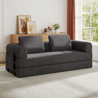 Convertible Sleeper Sofa Bed With Cylindrical Pillow, Fixed Shape Frame
