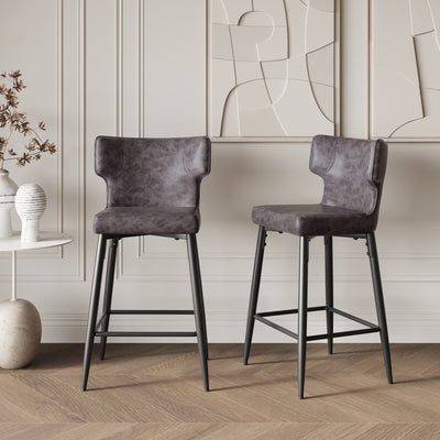 Modern Bar Stools With Upholstery And Metal Footrest (Set of 2)