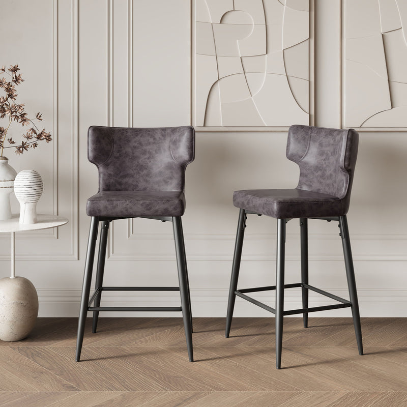 Modern Bar Stools With Upholstery And Metal Footrest (Set of 2)
