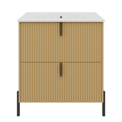 Fluted Bathroom Vanity With Ceramic Sink, Freestanding Design