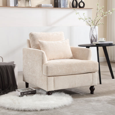 Modern Mid Century Wood Frame Armchair With Tufted Design