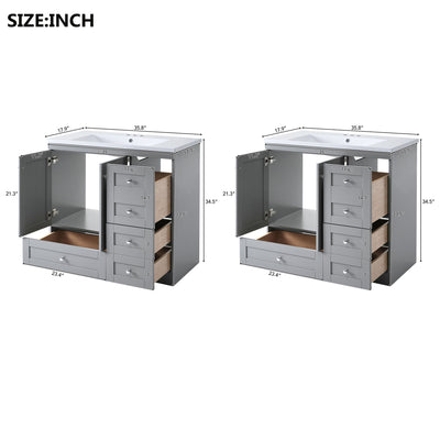 Shaker Free Standing Bathroom Vanity Cabinet With Sink, Soft Close Drawers, Soft Close Doors