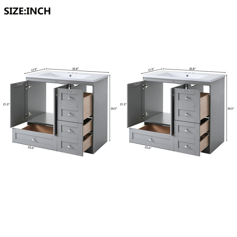 Shaker Free Standing Bathroom Vanity Cabinet With Sink, Soft Close Drawers, Soft Close Doors