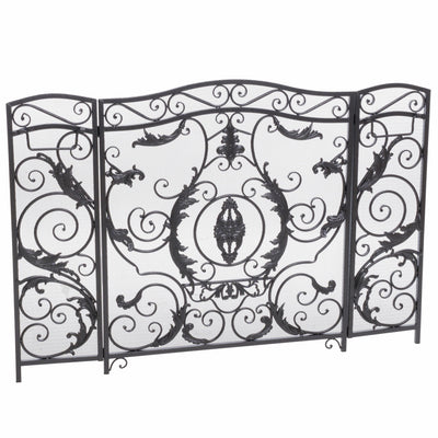 Mariella - Traditional Floral Iron Fireplace Screen With Ornate Design