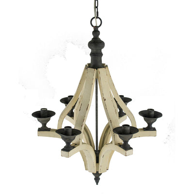 6 Light Wood Chandelier, Hanging Light Fixture With Adjustable Chain For Kitchen, Bulb Not Included - Cream