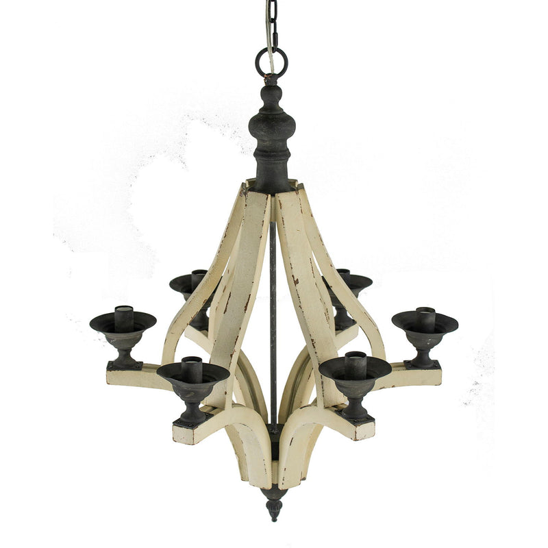 6 Light Wood Chandelier, Hanging Light Fixture With Adjustable Chain For Kitchen, Bulb Not Included - Cream