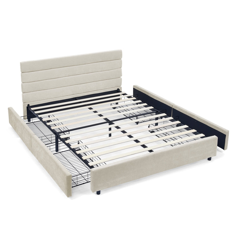 Modern Cushioned Bed Frame With Headboard And Drawers