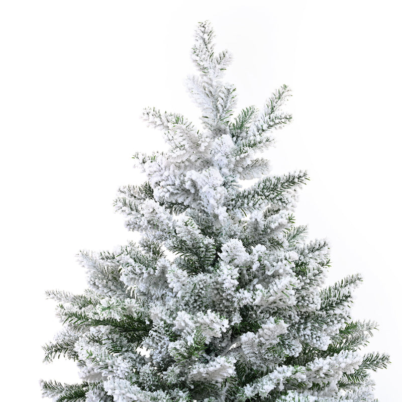 7Ft Snow Flocked Hinged Artificial Christmas Tree With Fluffy Branches And Snow Tips - White
