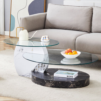 Contemporary Artistic Double Layer Coffee Table,Tempered Glass Top