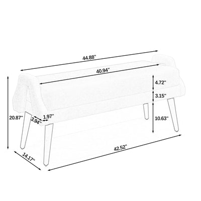Modern Living Room Bench With Looped Yarn Fabric And Rubber Wooden Legs
