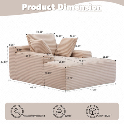 Oversized Chaise Lounge Chair Cozy Cloud Couch With 3 Throw Pillows And Wide Armrest