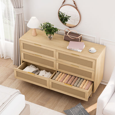 6 Drawer Storage Cabinet With For Bedroom Or Living Room - Natural