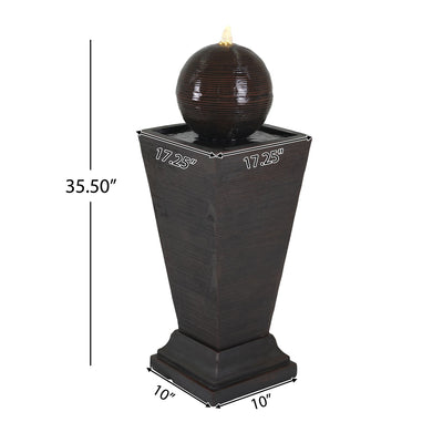 35.5" Tall Column Fountain With LED Lights, Retro Outdoor Decor, Weather Resistant Feature - Dark Brown