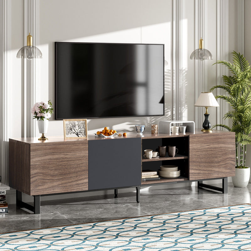 Modern TV With 3 Cabinets & Open Shelves, Color-Matching Media Console Table For Tvs Up To 80&