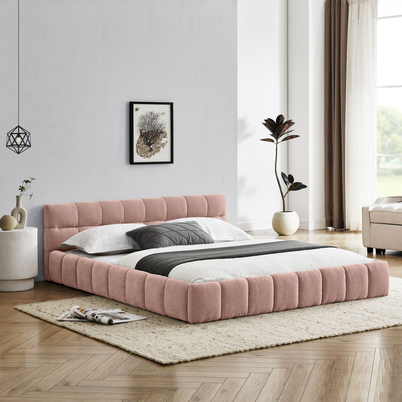 Modern Platform Bed Frame With Thick Chenille Fabric
