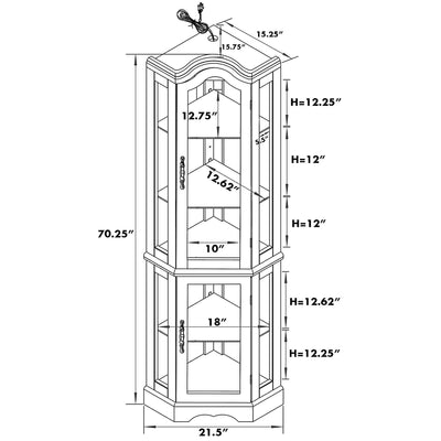 Corner Curio Cabinet With Lights, Adjustable Tempered Glass Shelves, Mirrored Back, Display Cabinet (E26 Light Bulb Not Included) - Walnut