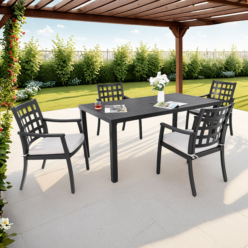 5 Pieces Outdoor Patio Dining Set, Rectangular Table And 4 Stationary Dining Chairs - Ember Black