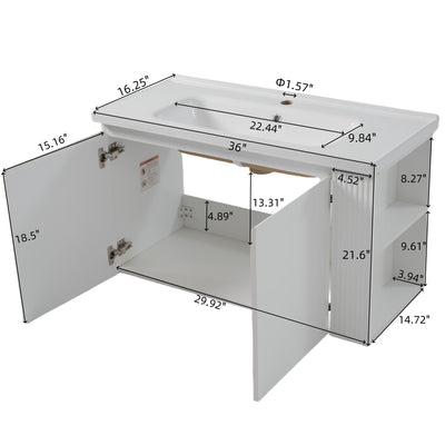Wall Mounted Bathroom Vanity With Sink, 2 Open Shelves - White