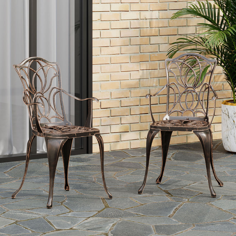 Outdoor Dining Chair With Floral Design And Curved Saber Legs (Set of 2) - Copper