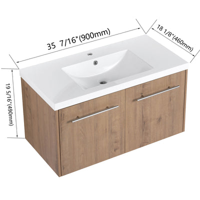 Modern Floating Bathroom Vanity With Resin Sink, Soft Close Doors