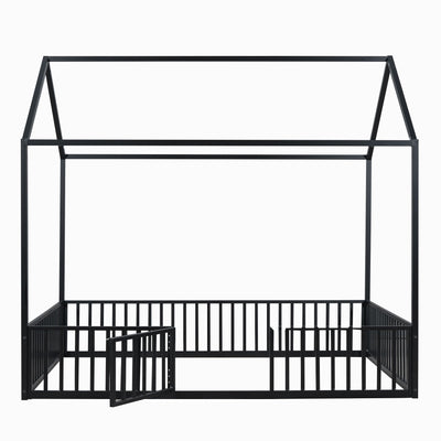 Metal House Bed With Fence And Door