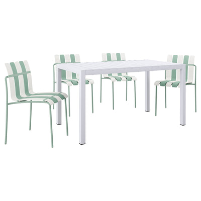 4 Piece Set Of Modern Color Block Designed Single Chairs With Long Table