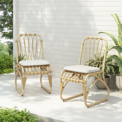 Outdoor Wicker Dining Chairs With Washable Cushion (Set of 2)