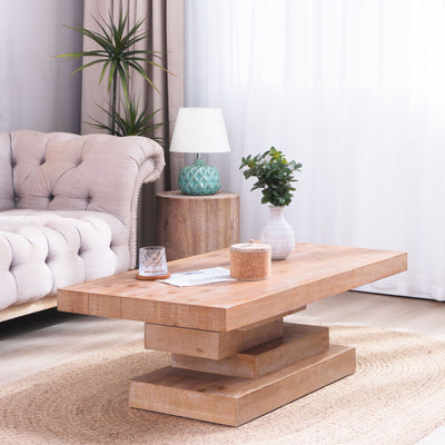 Modern Rustic Coffee Table, Rectangular Center Table For Living Room - Natural Wood Wash / Rustic