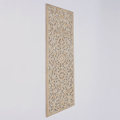Floral Hand Carved Mandala Rectangle Wall Decor With Mirror - Antique Brown / White