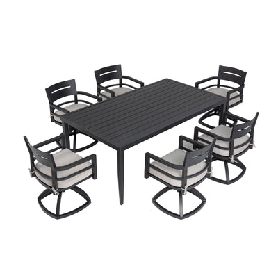 Outdoor Modern Dining Set, Chairs Sunbrella Cushioned And Dining Table With Umbrella Hole