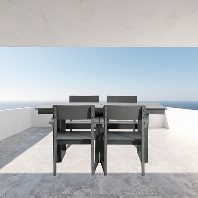 5 Piece Outdoor Dining Set For 4, Patio Table With Umbrella Hole And 4 Armrest Chairs For Backyard - Gray