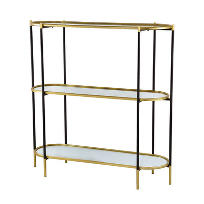 3 Tier Metal Console Table, Mirrored Shelf - Golden Black