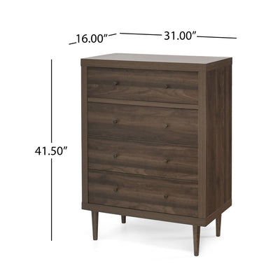 Farhart - Mid Century Modern 4 Drawer Dresser - Walnut