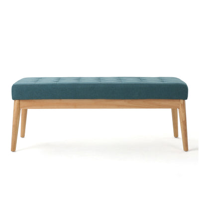 Vibratory - Button Tufted Upholstered Ottoman With Splayed Wooden Legs - Teal / Natural