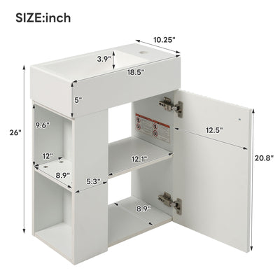 Floating Bathroom Vanity With Resin Basin, Left Side Storage - White