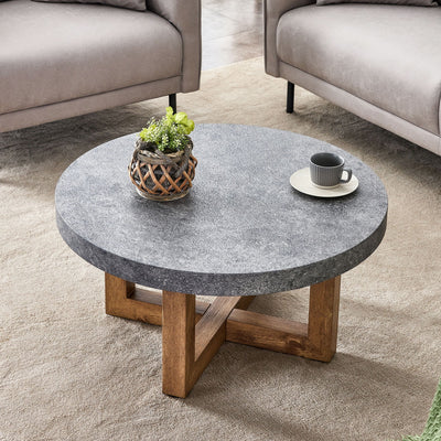 Modern Retro Texture Round Coffee Table With Crossed Legs - Gray