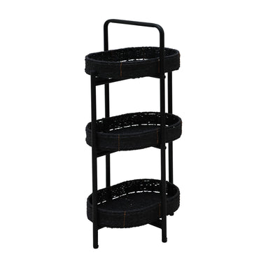 Modern 3 Tier Handwoven Side Table With Oval Organizer