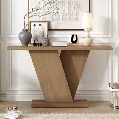 Console Table With V Shape Base, Sculptural Entryway Accent