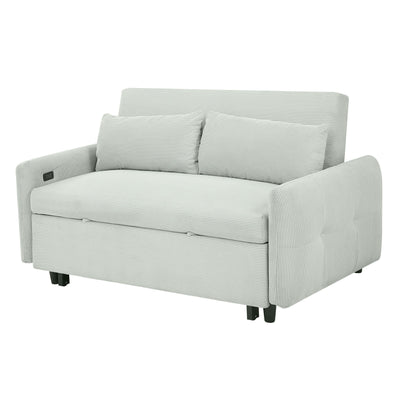 Pull-Out 2 Seat Modern Sleeper Sofa With 2 Throw Pillows And USB Ports