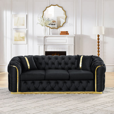 Button Tufted Couch With 2 Pillows, 3 Seater Luxury Chesterfield Sofa