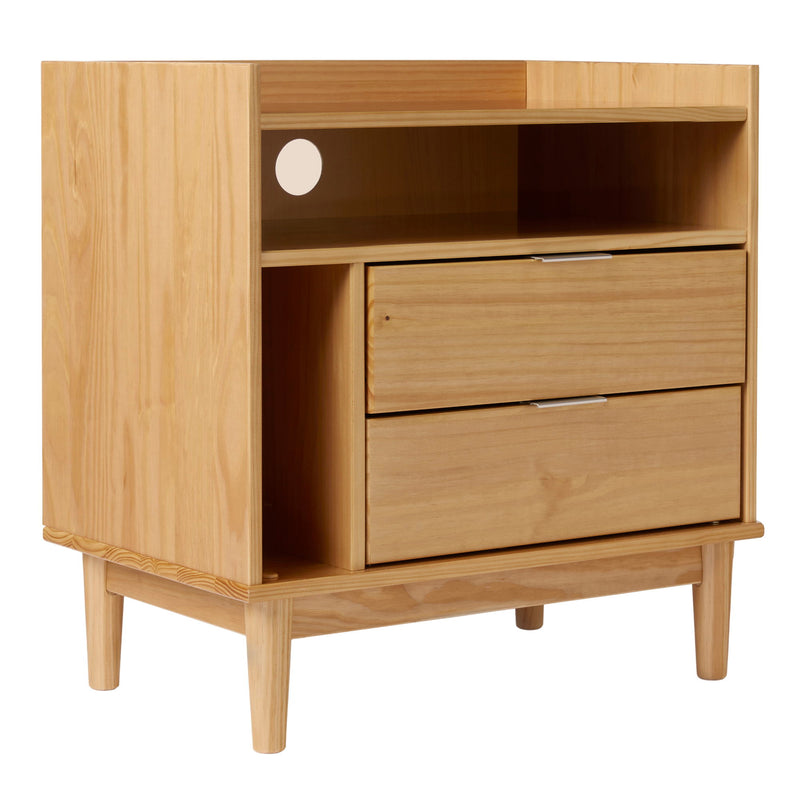 Mid-Century Modern Solid Wood 2 Drawer Gallery Nightstand