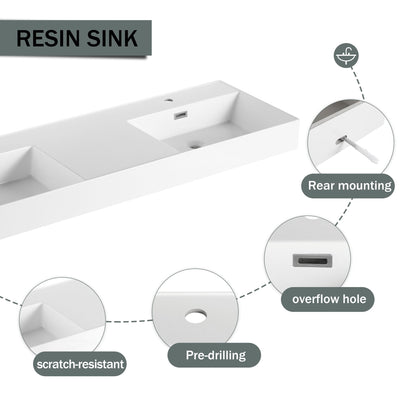 Contemporary Wall Mounted Bathroom Vanity With Dual Resin Sink And Soft Close Drawer