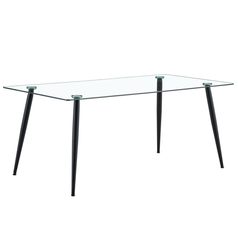 Modern Rectangular Glass Dining Table With Tempered Glass Top And Metal Legs For 4 - 6 People - Black / Transparent