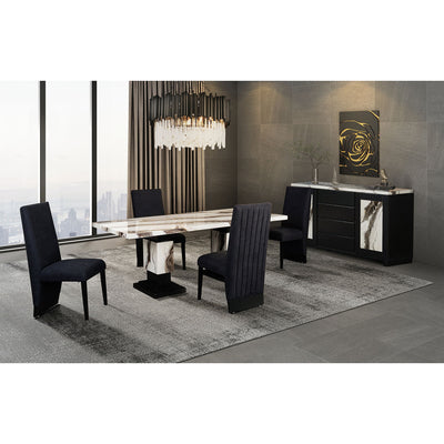 Stacey - Buffet With Storage Drawers And Marble Detailing - Black / Marble