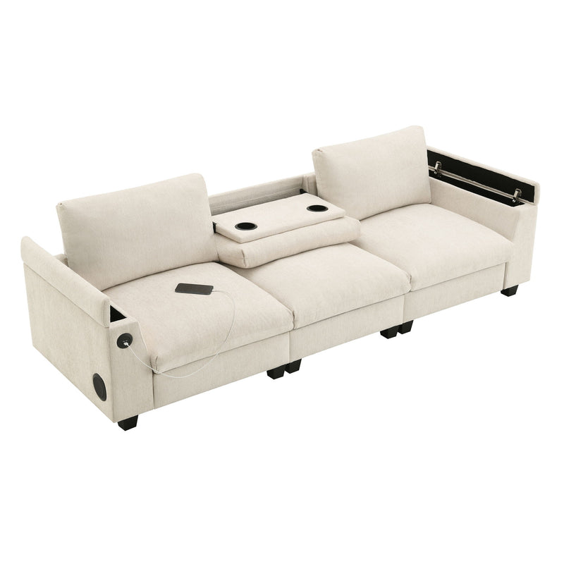 Sectional With Bluetooth Speaker Comfy Cloud Couch Set With Drop Down Table Cup Holders, USB Charger Storage Armrest Wide Seat Sofa