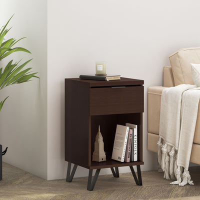 Modern Industrial Tall End Table With Drawer And Shelf - Walnut