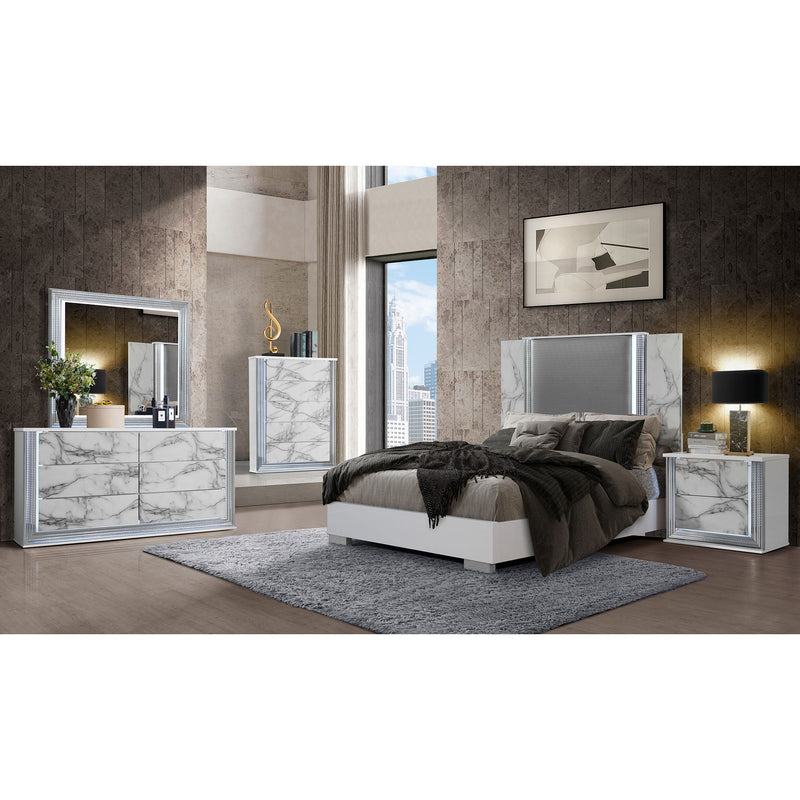 Moon - Marble Nightstand With LED - White