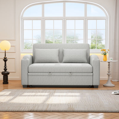 Pull Out Loveseat Sofa With Adjsutable Backrest, 2 Pillows, Cup Holders, USB Ports For Living Room