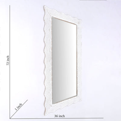 Handcarved Wave Design Rectangle Mirror Accent Enhancing Space - Antique White