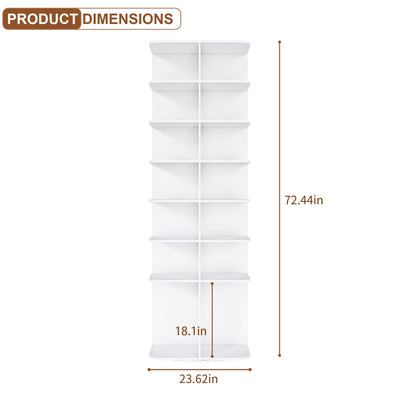 7 Tier Square Rotating Shoe Rack Tower With 360° Spinning Organizer - White